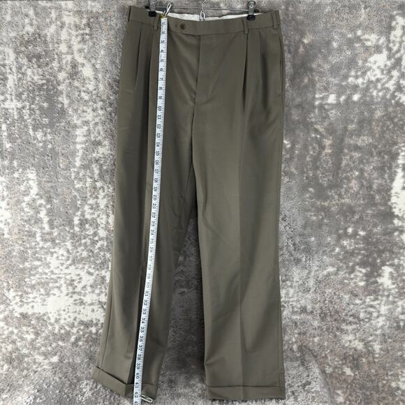 Brooks Brothers Size W35 L32 Career Pleated Straight Leg Pants Gray Button Zip - Picture 2 of 13